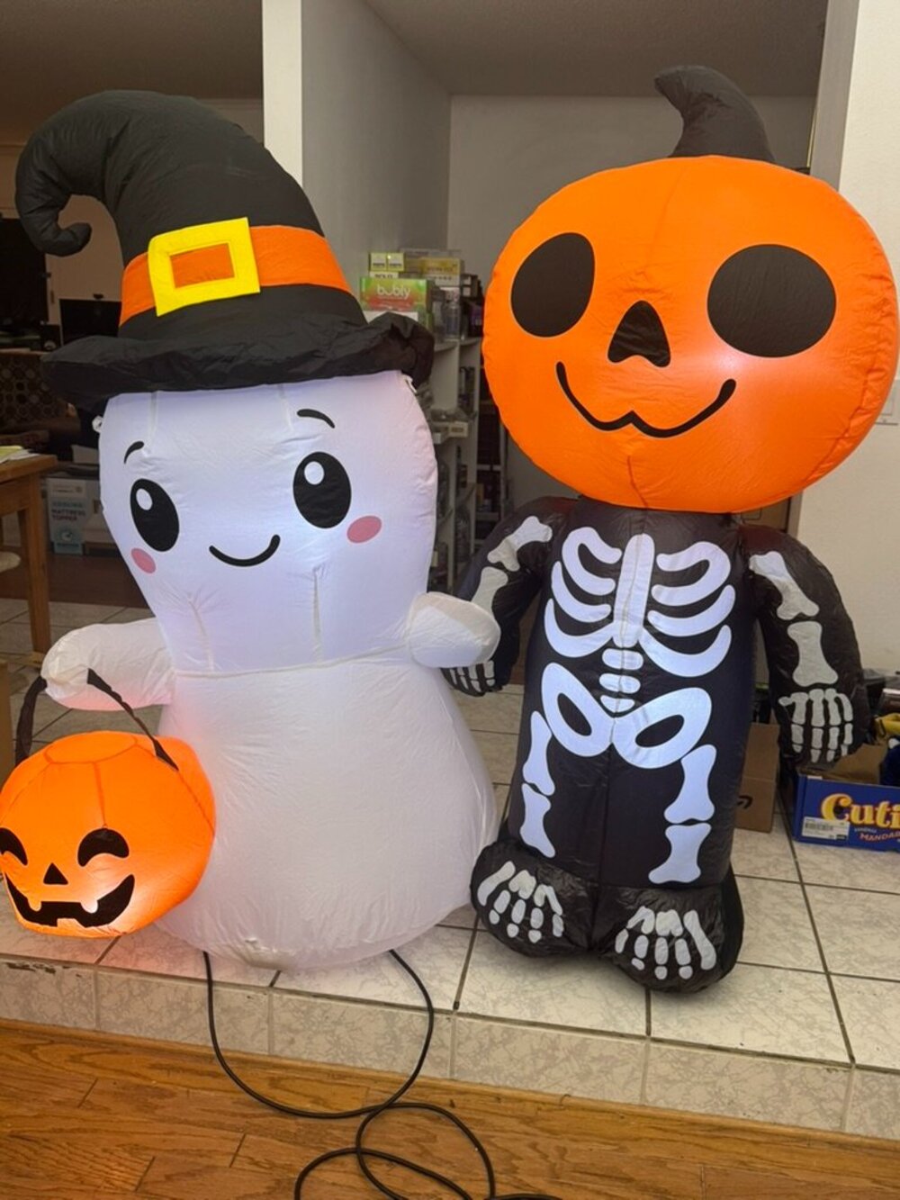 5.4ft GOOSH Halloween Inflatable Ghost And Pumpkin Head Skeleton Duo